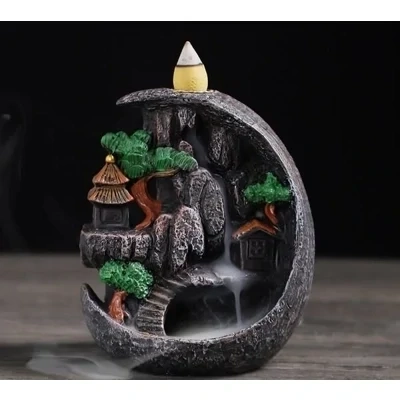 Mountain Tower Trees Resin Waterfall Backflow Incense Burner D