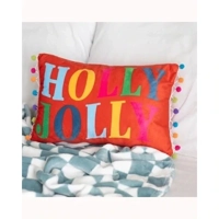 Red Holly Jolly Cushion with Pom ..
