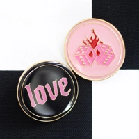 Flaming Dice and Love Pin Badge Set