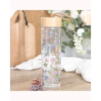 Floral Print Glass Water Bottle