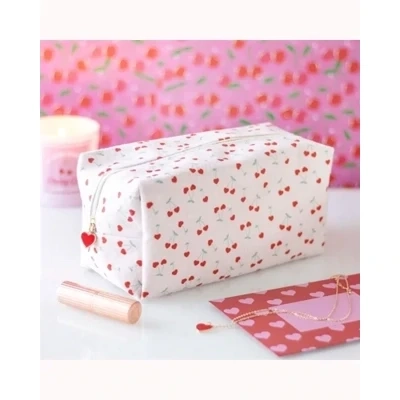 Heart Cherry Print Makeup Bag