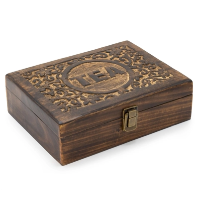 Mango Carved Tea Box - ( 12 compartments) 30x23x10cm Mango Carved Tea Box - ( 12 compartments) 30x23x10cm