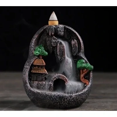 Mountain Tower Trees Resin Waterfall Backflow Incense Burner