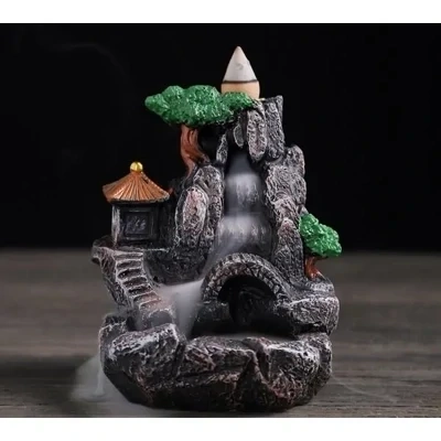 Mountain Tower Trees Resin Waterfall Backflow Incense Burner E
