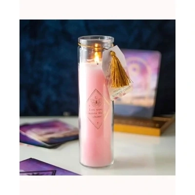 Mystic Rose Tube Candle with Rose Quartz Crystals