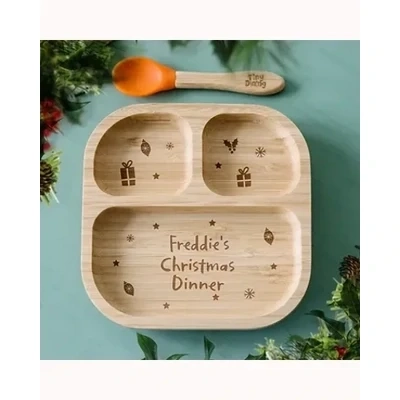 Personalised Christmas Dinner Bamboo Suction Plate & Spoon
