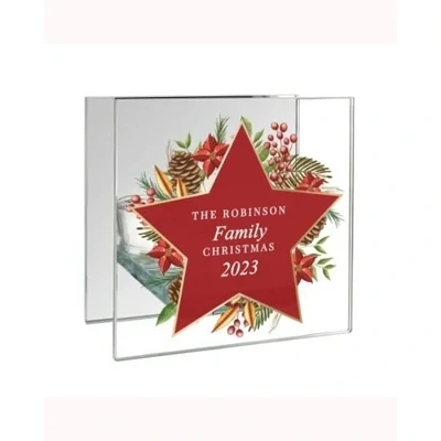 Personalised Christmas Glass Tea Light Candle Holder