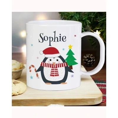 Personalised Christmas Penguin Plastic Mug