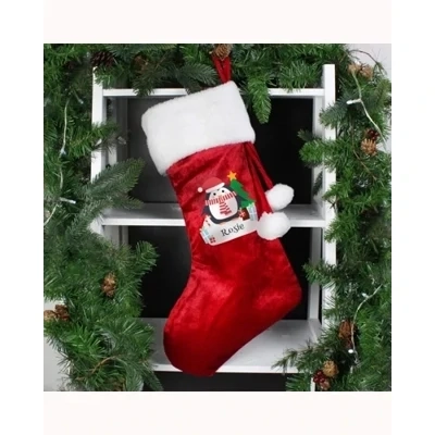 Personalised Christmas Penguin Red Stocking