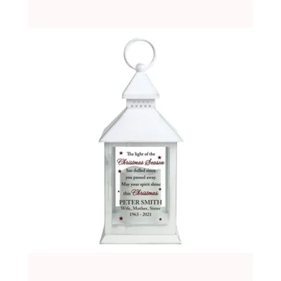 Personalised Christmas Season Memorial White Lantern