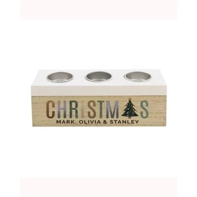 Personalised Christmas Tree Triple Tea Light Box