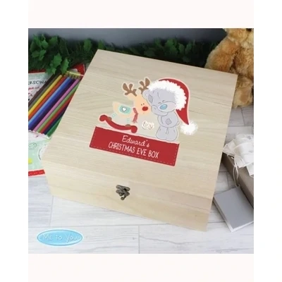 Personalised Colourful Tiny Tatty Teddy Large Wooden Christmas Eve Box