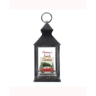 Personalised Driving Home For Christmas Rustic Black Lantern