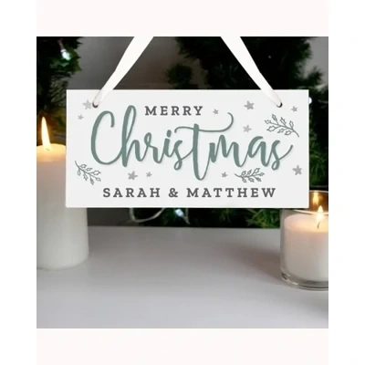 Personalised Merry Christmas White Wooden Sign