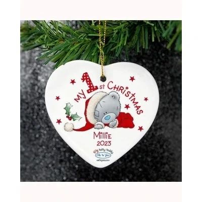 Personalised Me to You My 1st Christmas Ceramic Heart Decoration