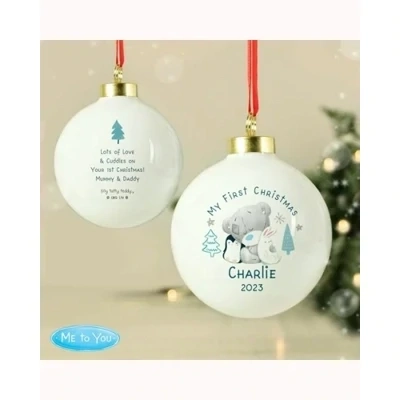 Personalised Winter Explorer First Christmas Tiny Tatty Teddy Bauble