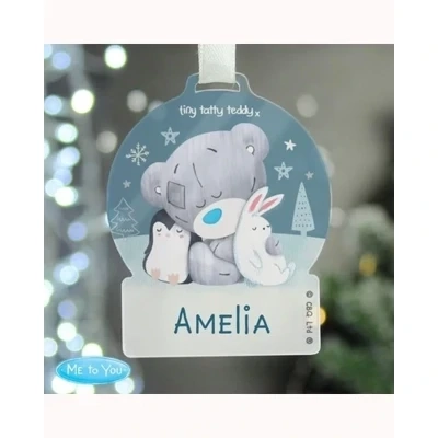 Personalised Winter Explorer Tiny Tatty Teddy Acrylic Snow Globe Decoration