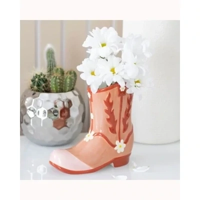 Pink Cowboy Boot Flower Vase