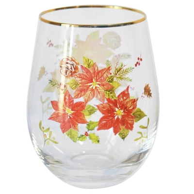 Poinsettia Stemless Glass