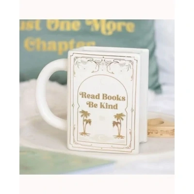 Read Books Be Kind White Book Shaped Mug