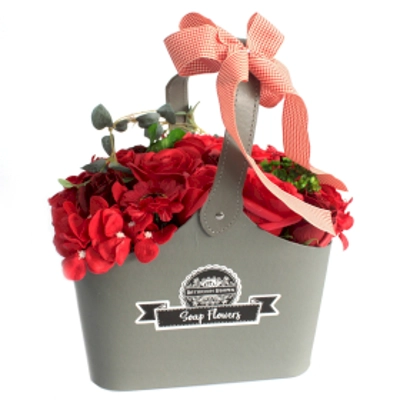 RED Basket Soap Flower Bouquet
