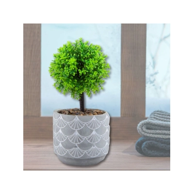 Round flower pot with topiary tree Round flower pot with topiary tree
