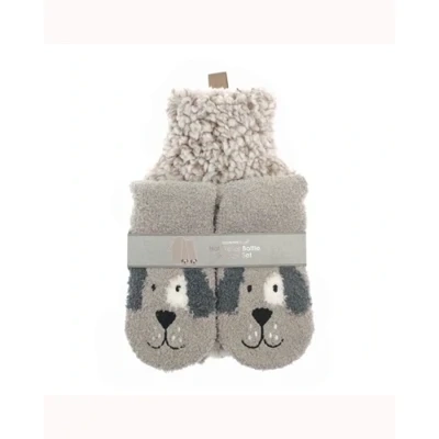 Sherpa Hot Water Bottle & Dog Slipper Socks Set