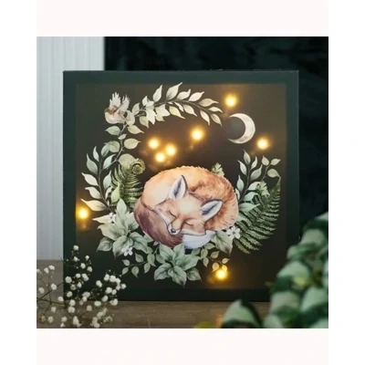 Sleeping Fox Light Up Canvas Plaque