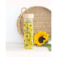 Sunflower Print Glass Water Bottle