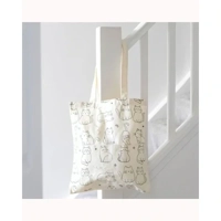 White Cat Print Polycotton Tote Bag