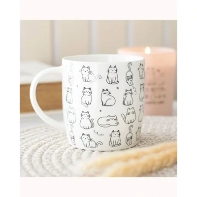 White Happy Cat Print Mug