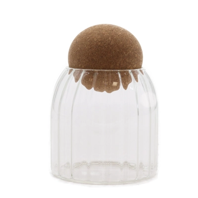 Cottage Cork-Ball Glass Jar - Ribbed - 10cm
