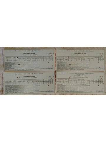 4 Vtg 1965 Atchison Topeka Santa Fe Railway Pay Stubs Railroad Employee Ephemera