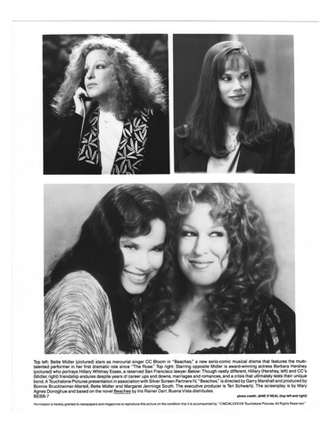 1988 Bette Midler Beaches Barbara Hershey Press Photo B&W 8x10 Touchstone