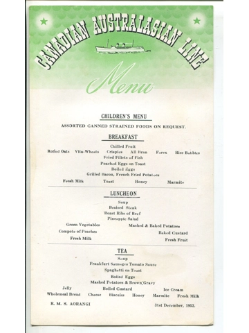3 Vintage 1952 1953 New Years Eve Day Canadian Australian Cruise Menus RMS Aorangi