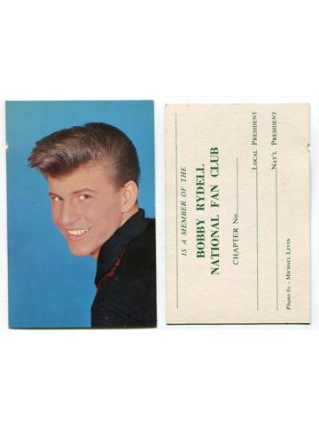 Vintage 1960s Bobby Rydell Fan Club Membership Card Photo Nice Photograph