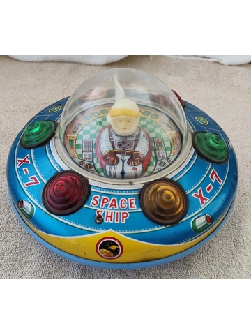 Vintage Masudaya X-7 Spaceship Tin Toy Battery Operated Not Working 4 Repair Display