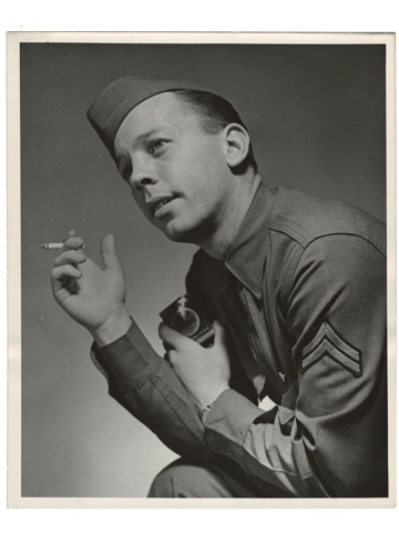 Vtg 1940s WWII Army AAF GI with Lucky Strike Cigarettes Smoking 8x10 B&W Photo