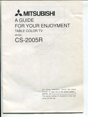 Vintage 1987 Mitsubishi CS-2005R CRT Color TV Owner's Manual Original