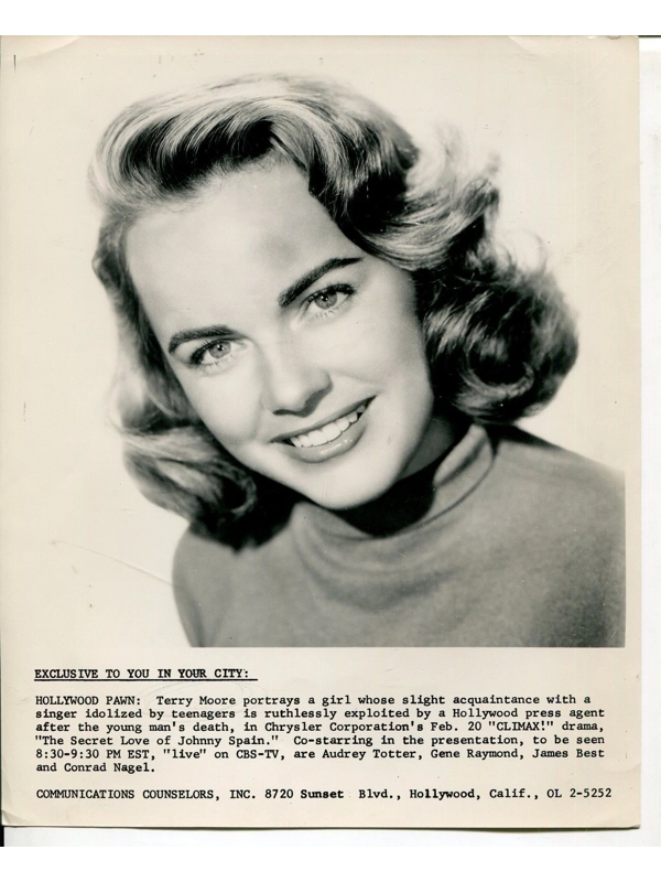 Climax! Terry Moore Secret Love of Johnny Spain TV Press Photo B&W 1958