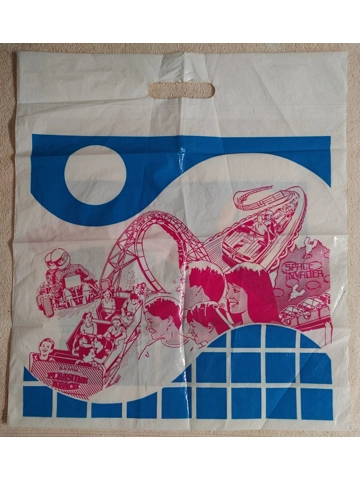 Vtg ca 1980s Blackpool Pleasure Beach Plastic Shopping Bag Space Invader