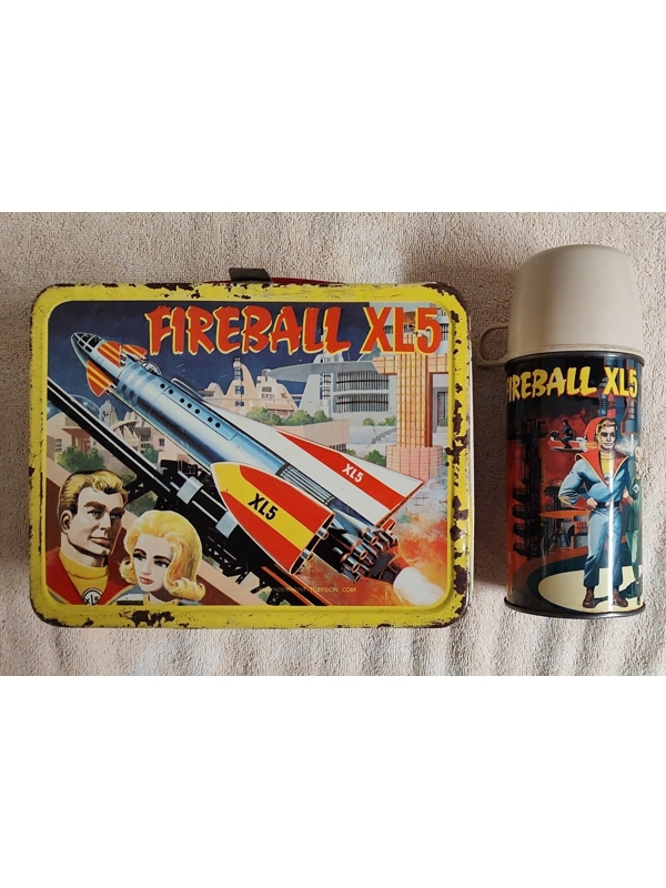 Vtg 1964 Fireball XL5 Lower Grade Lunch Box with Nicer Thermos Gerry Anderson