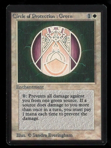 Magic the Gathering Beta Circle of Protection Green Enchantment Higher Grade MTG