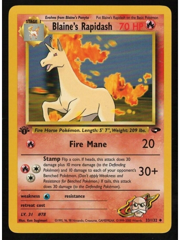 Blaine's Rapidash 1st Edition Gym Challenge Pokemon NM 33/132 70 HP Uncommon