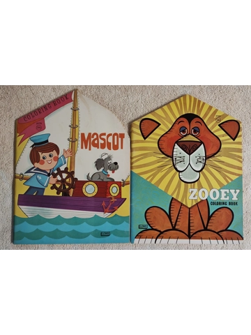 Lot of 2 Vintage 1967 Lowe James & Jonathan Coloring Books: Mascot & Zooey Cute