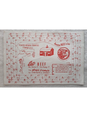 Lot of 12 Vintage 1960s Eat Beef Paper Placemats Tahoe Placer-Nevada Cowbelles Cattle Brands