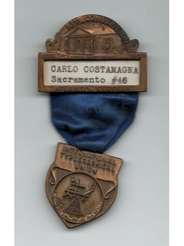 Vtg 1946 International Typographical Union 93rd Convention Pin Sacramento