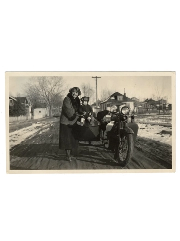 1924 Mile High Motorcycle Club Original Photo Mom Son Boy with Sidecar