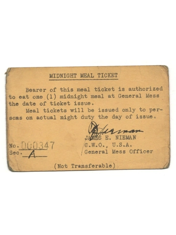 Vintage Midnight Meal Ticket Military Navy Air Force CWO General Mess Officer