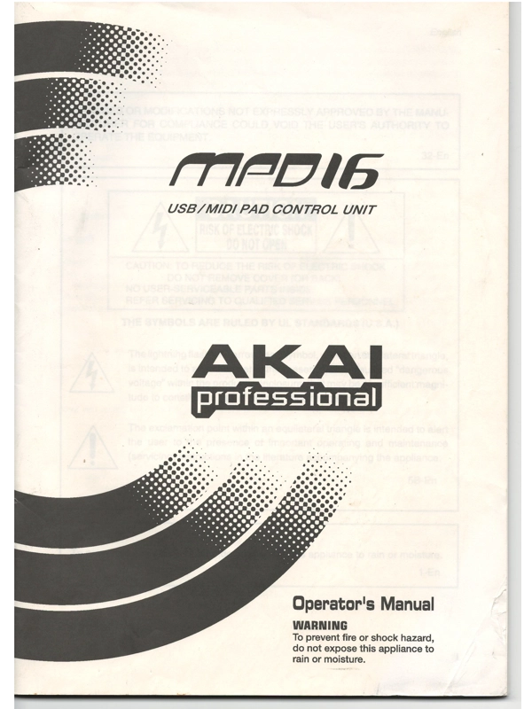 2002 Akai MPD16 USB Midi Pad Control Unit Operator's Manual Book Owner's